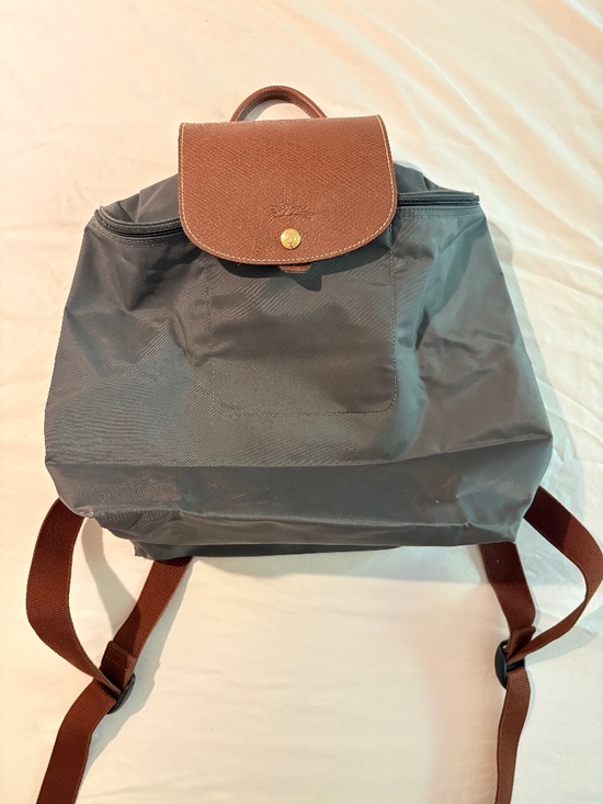 Longchamp Le Pliage Medium Backpack - Classic Grey/Brown Leather Trim main image 8